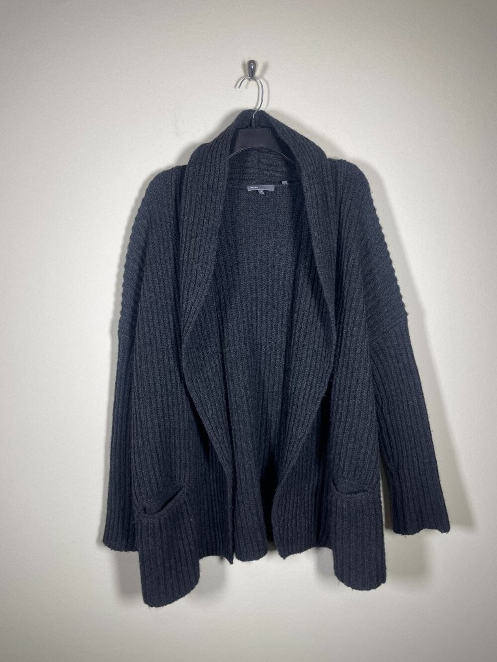 Vince Women's Black Chunky Knit Yak Cashmere Alpaca Blend M Cardigan Oversized